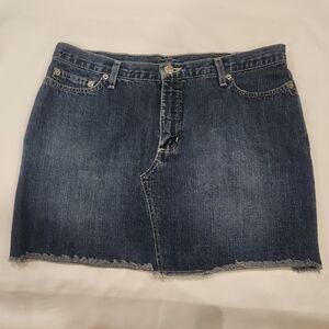 Manager Dark Blue Frayed Hem Mini Skirt